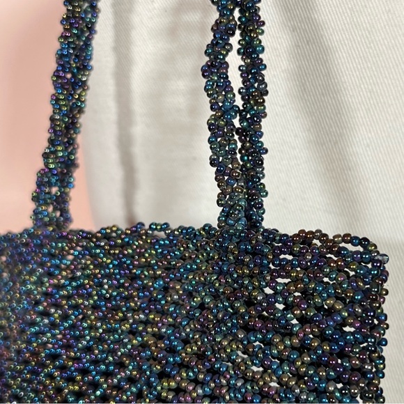 Art deco Vintage Vanessa glass beaded black aurora borealis evening bag - Picture 8 of 17